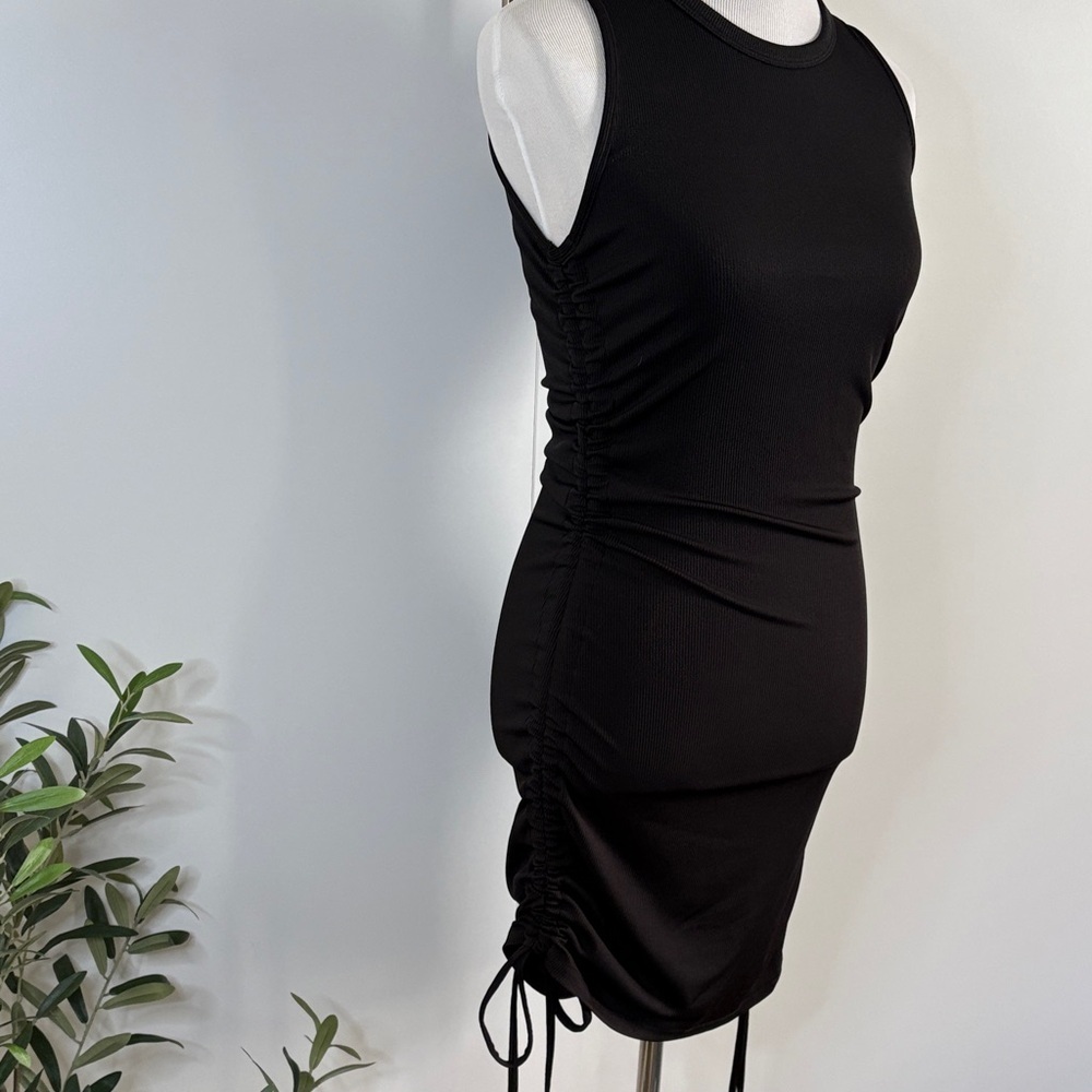 Black Ruched Drawstring Side Bodycon Mini Dress Size S - Picture 2 of 6